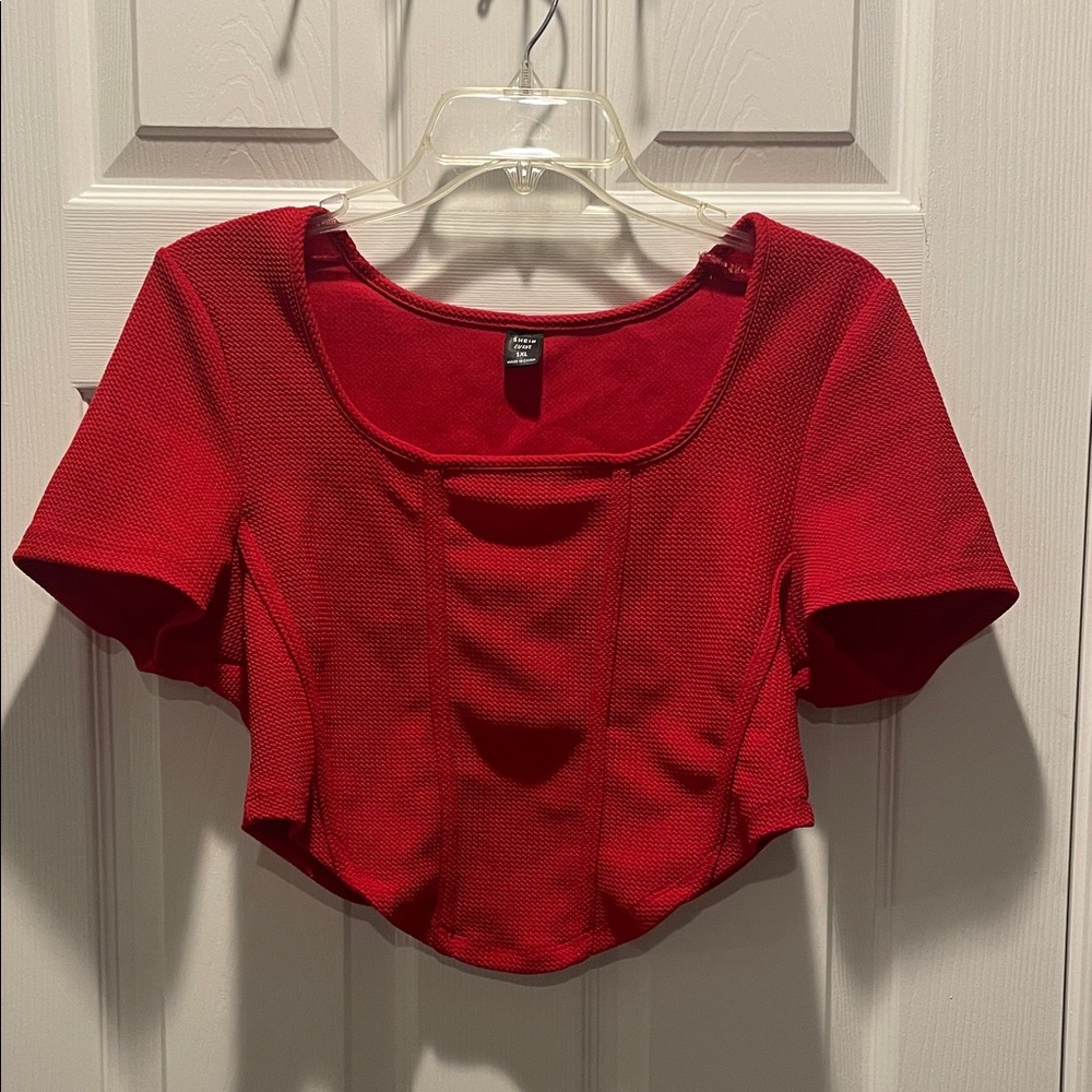 SHEIN Red Textured Crop Top